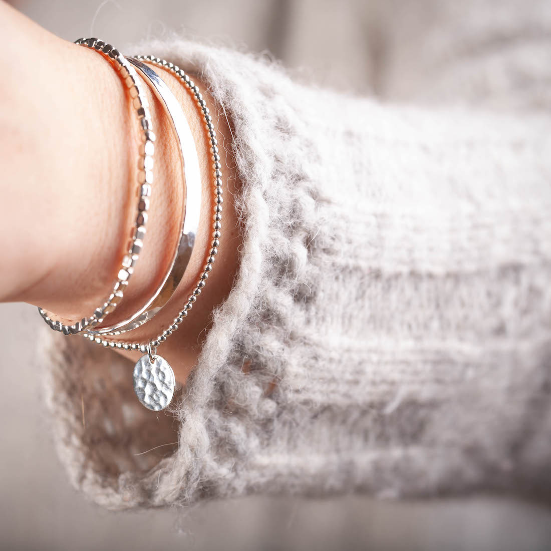 Silver bangle hammered