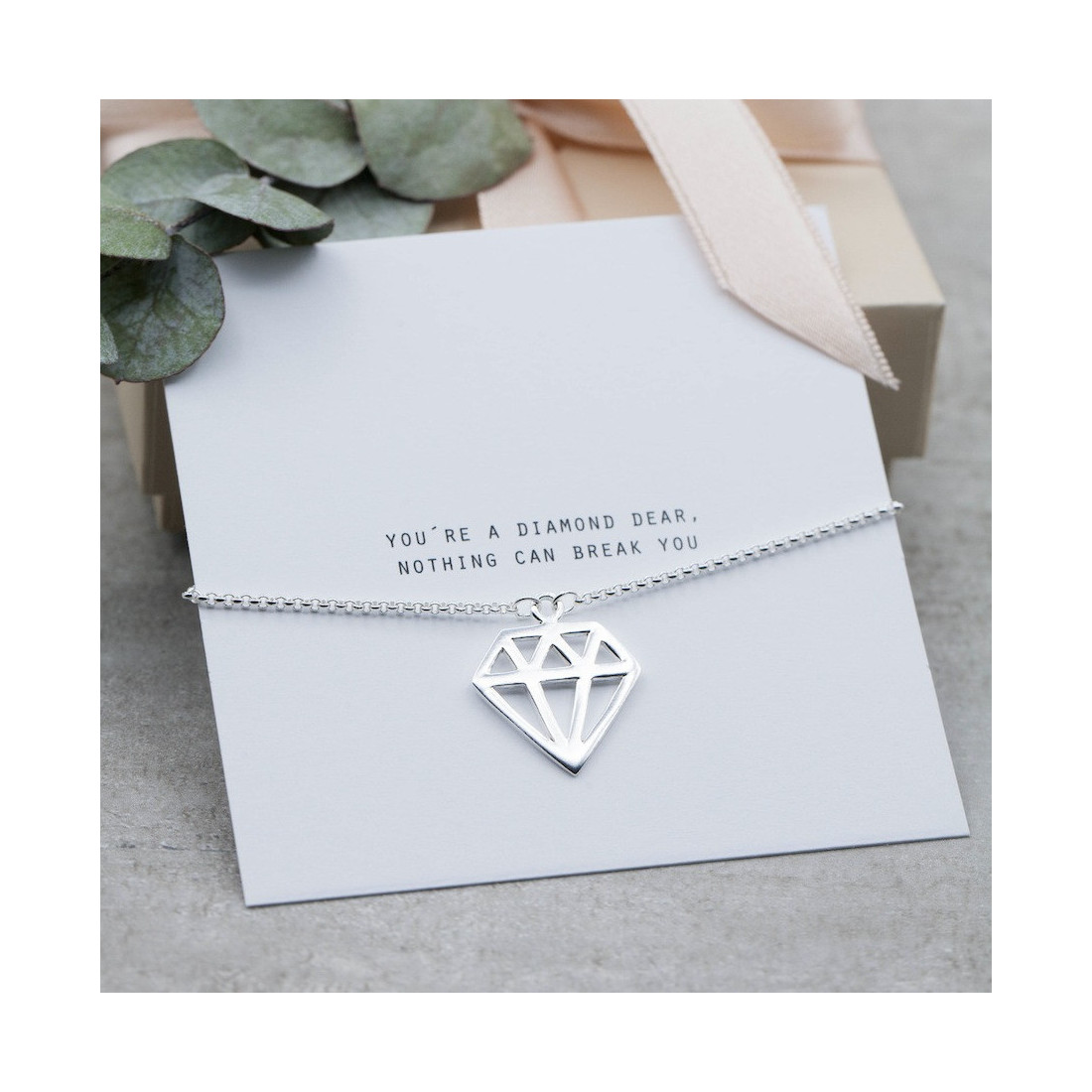 Silver bracelet with diamond charm