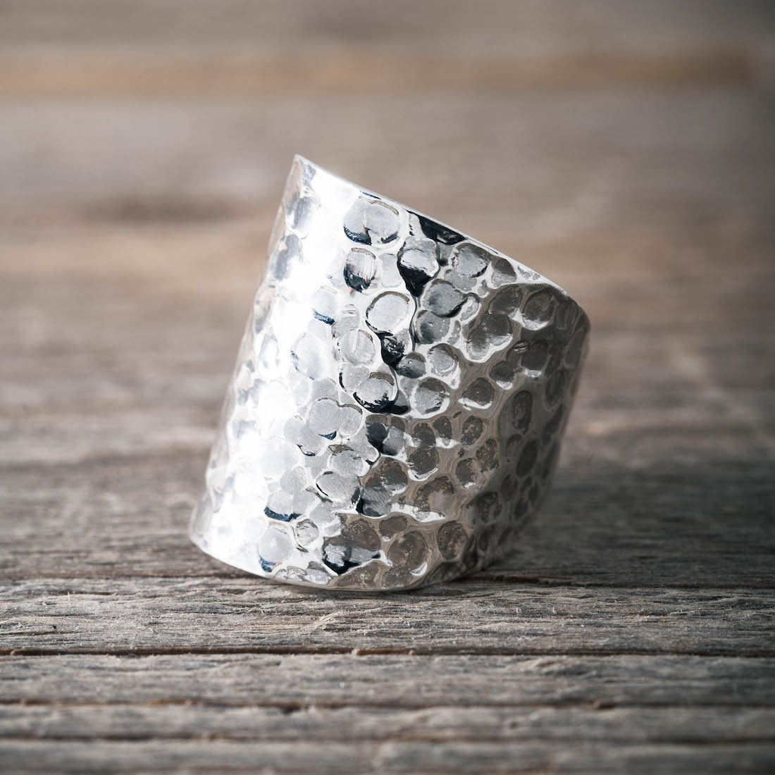 Silver ring hammered - one size