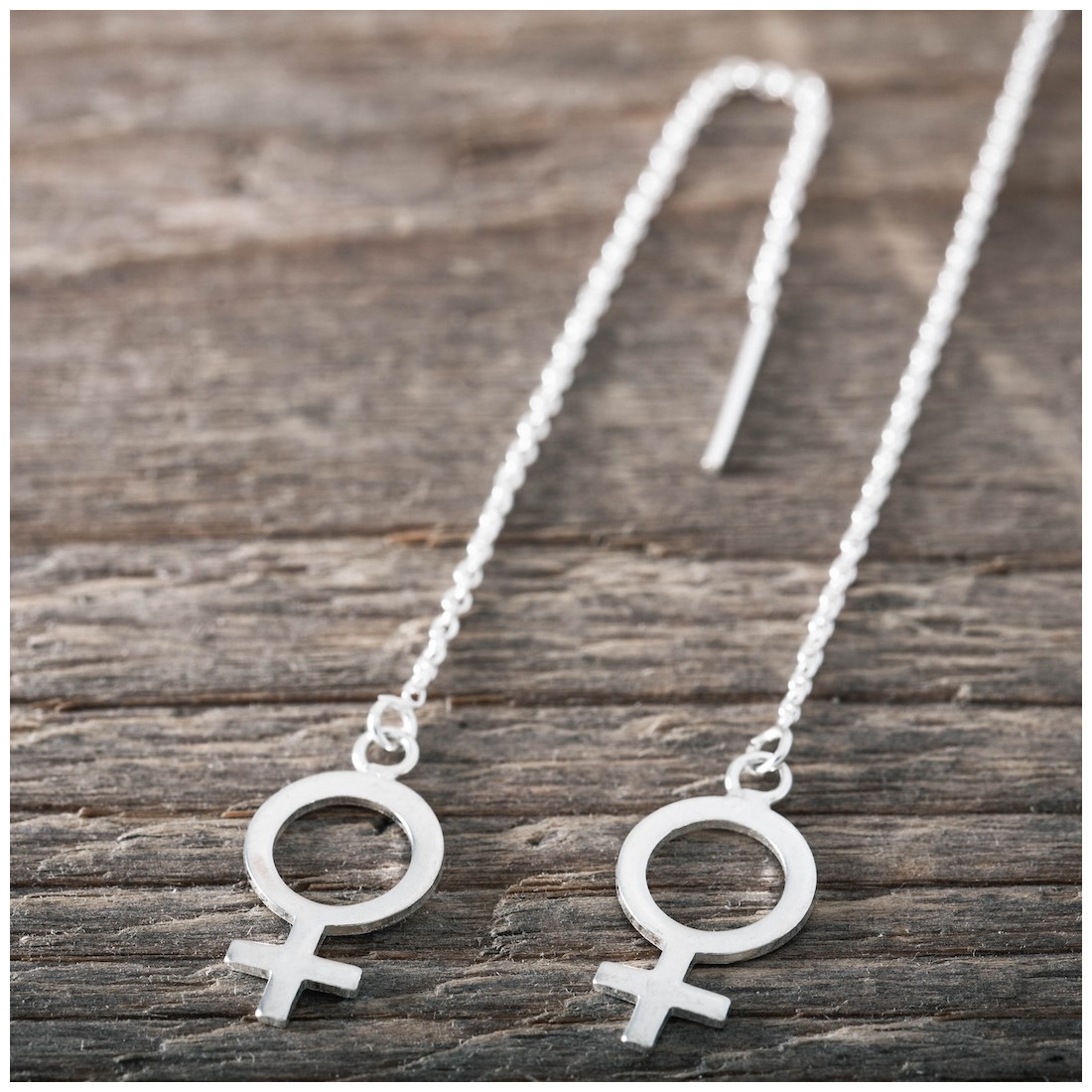 Silver earrings female sign in chain - Big