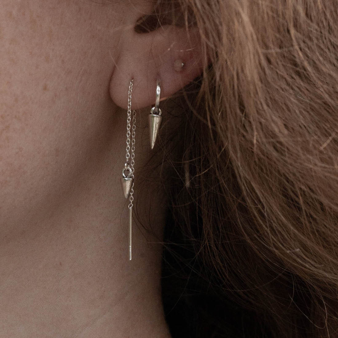 Silver earrings tiny spike