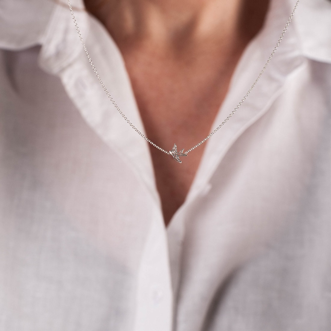 Silver necklace swallow