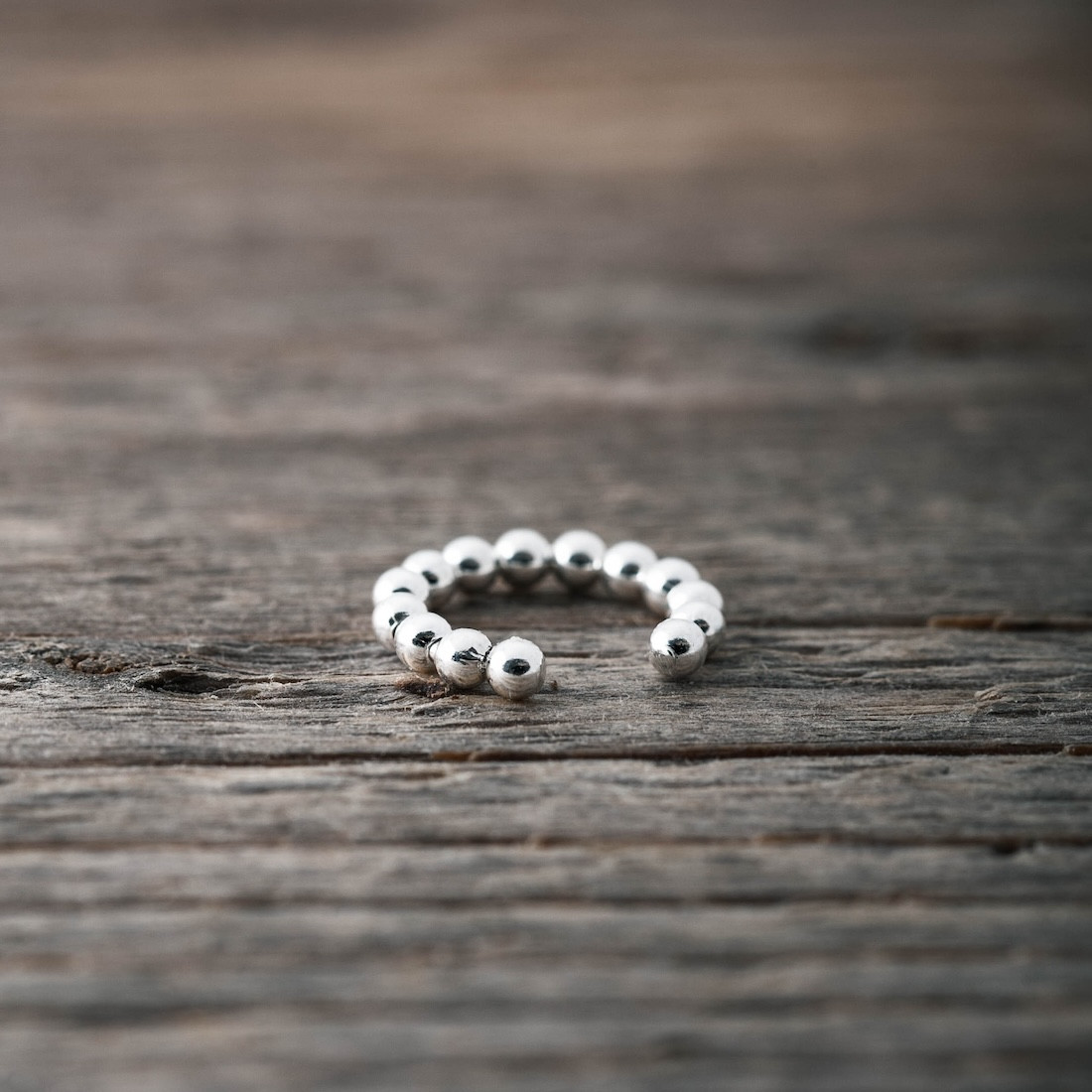Silver earring ear cuff- small silver balls
