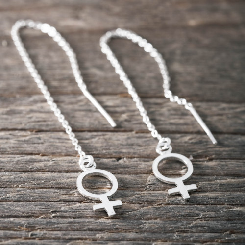 Silver earrings female sign in chain - Big