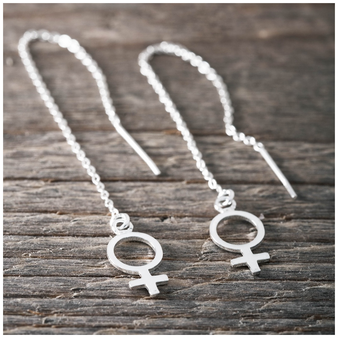 Silver earrings female sign in chain - Big