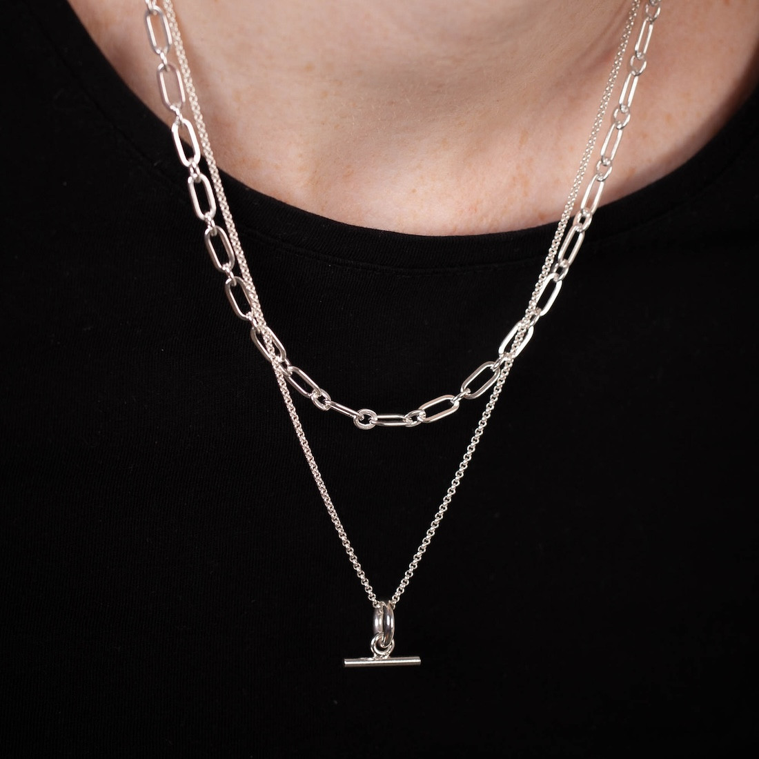 Silverhalsband liten T-bar