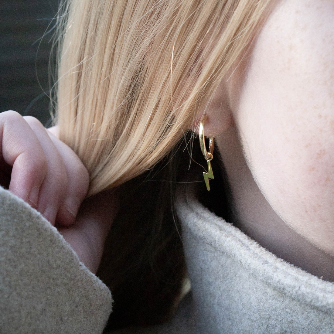 Silver earrings hoops with lightning bolt