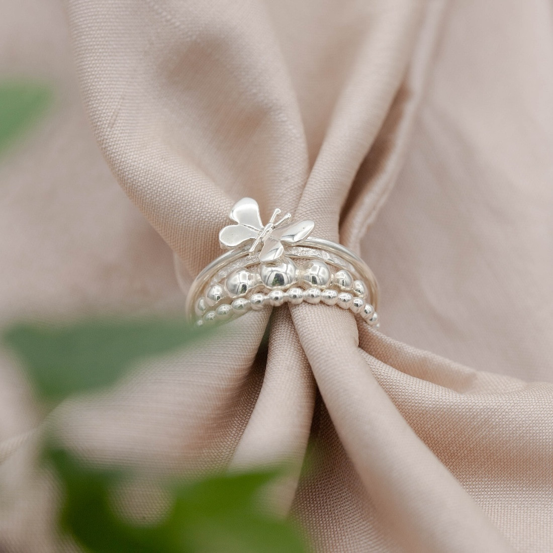 Silver ring thin hammered