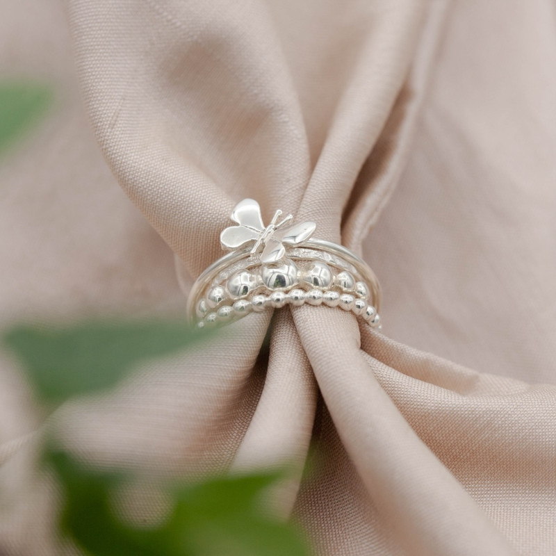 Silver ring thin hammered