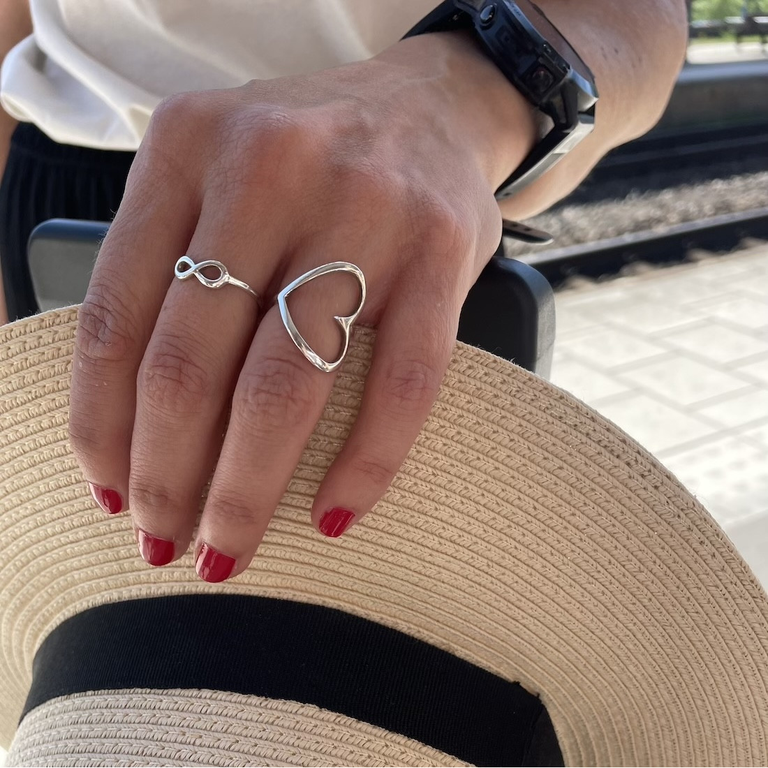 Silver ring big open heart