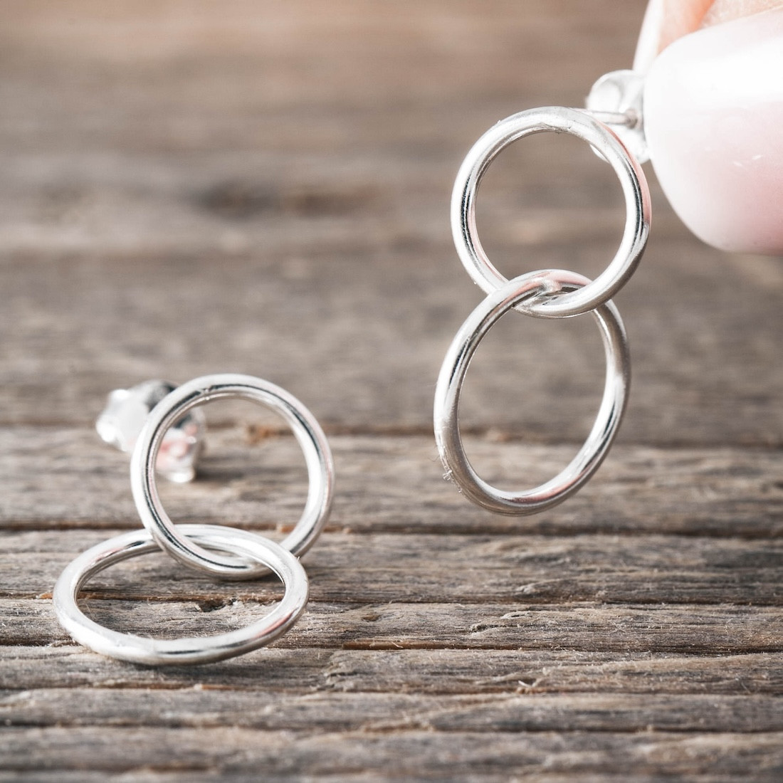 Silver earrings two circles