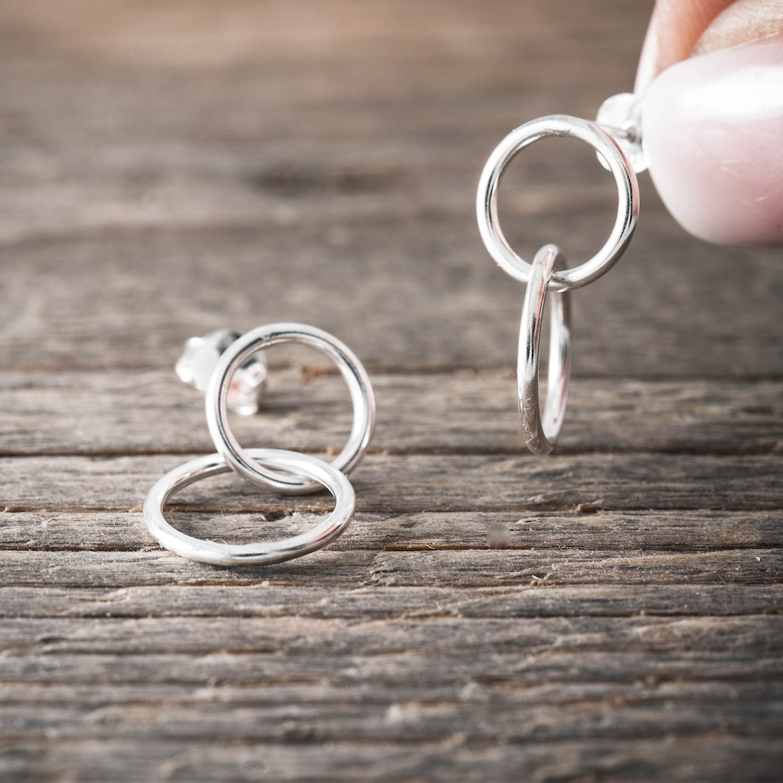 Silver earrings two circles