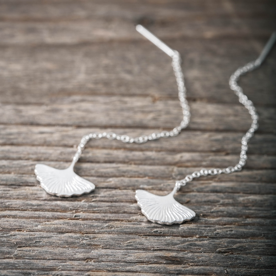 Silverörhängen "dra igenom" - Ginkgoblad