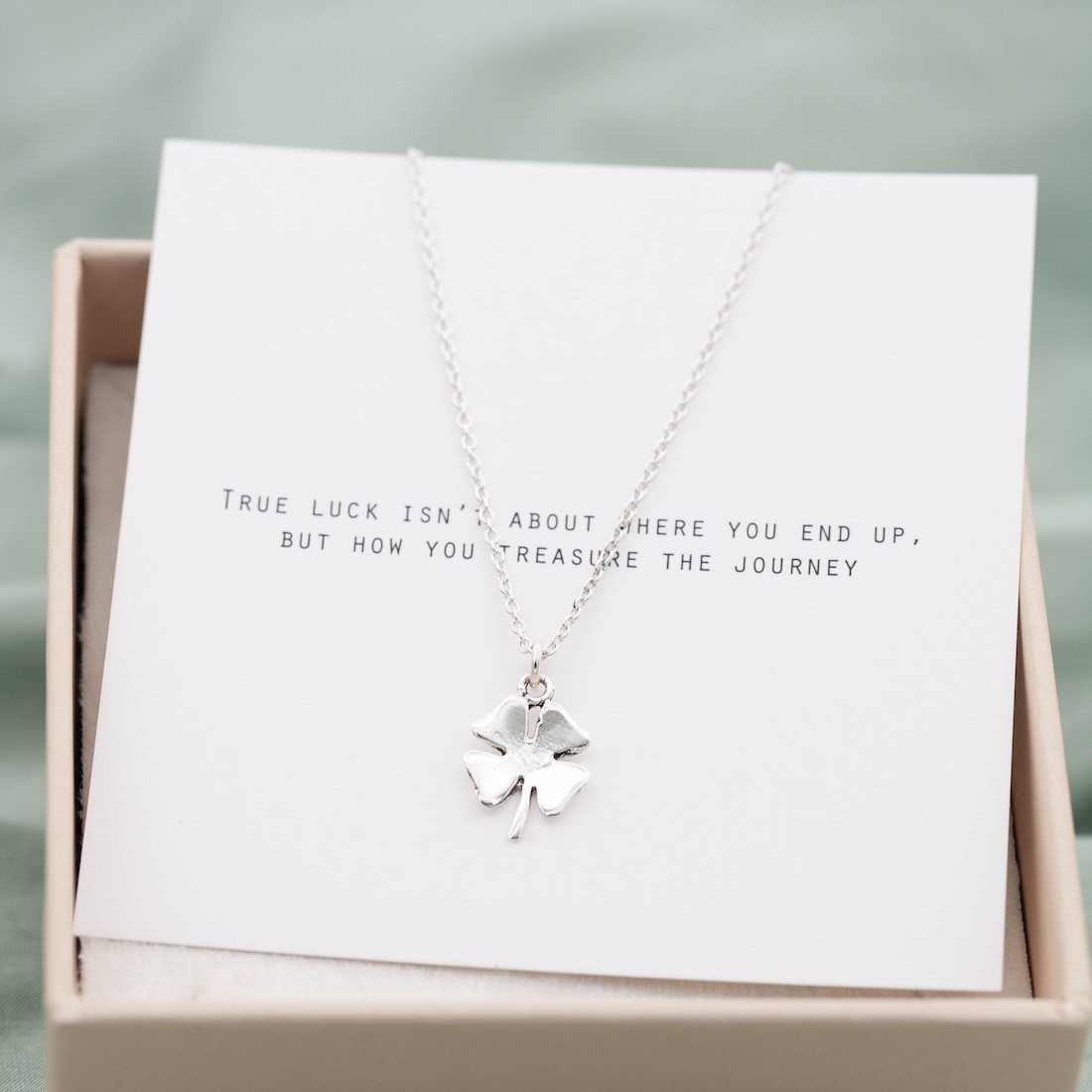 Silver necklace four leaf clover