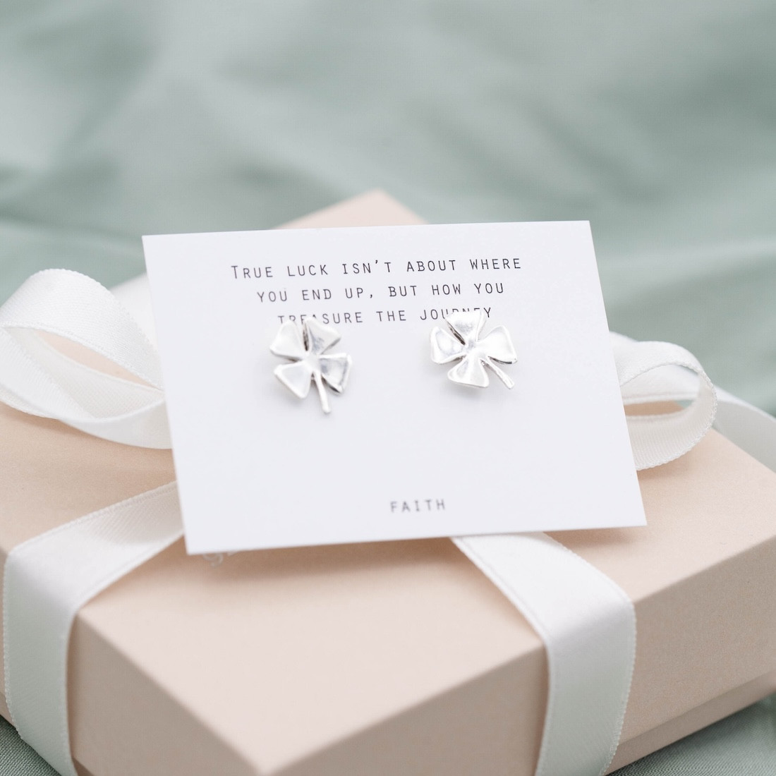 Silver earrings four leaf clover