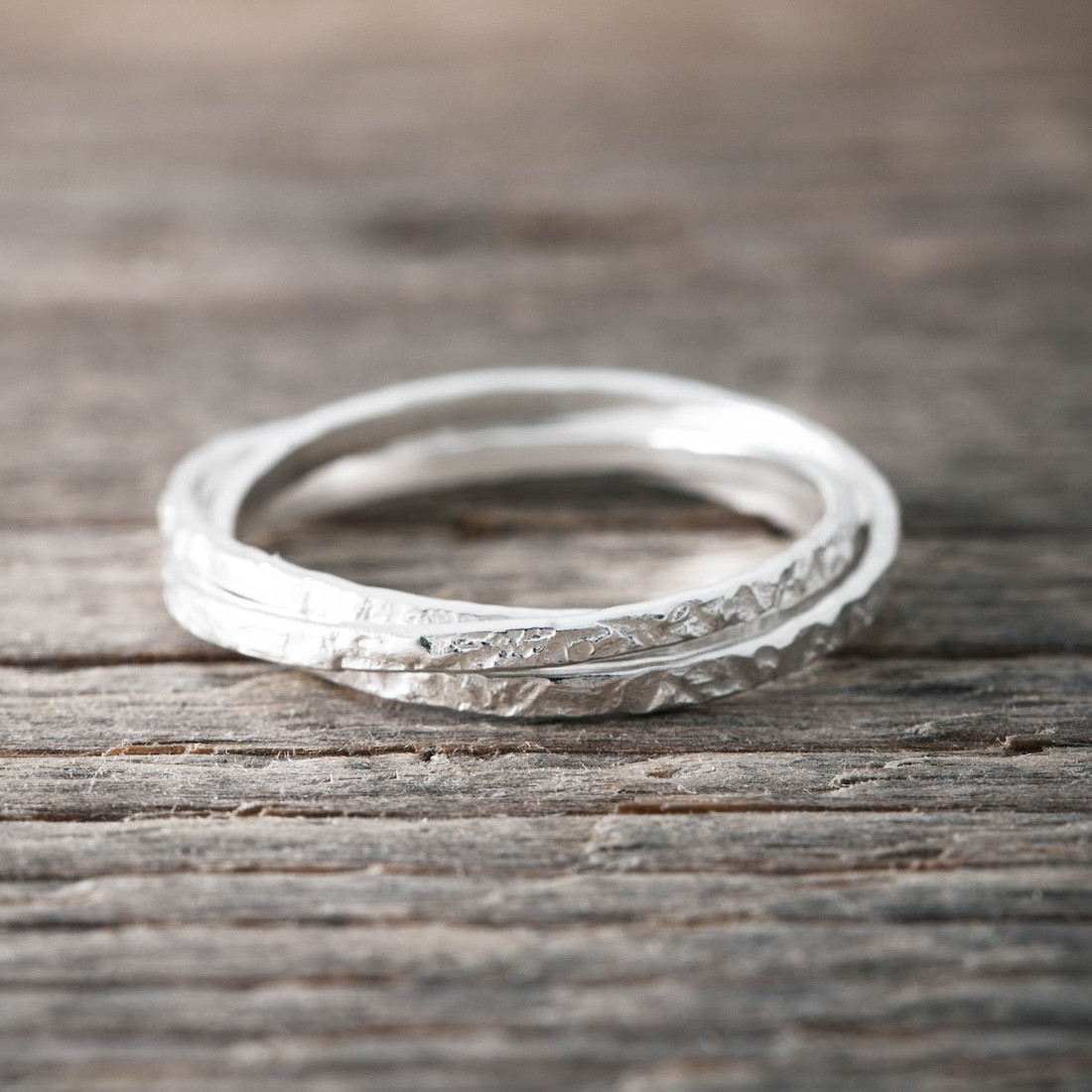 Silver ring three in one -hammered