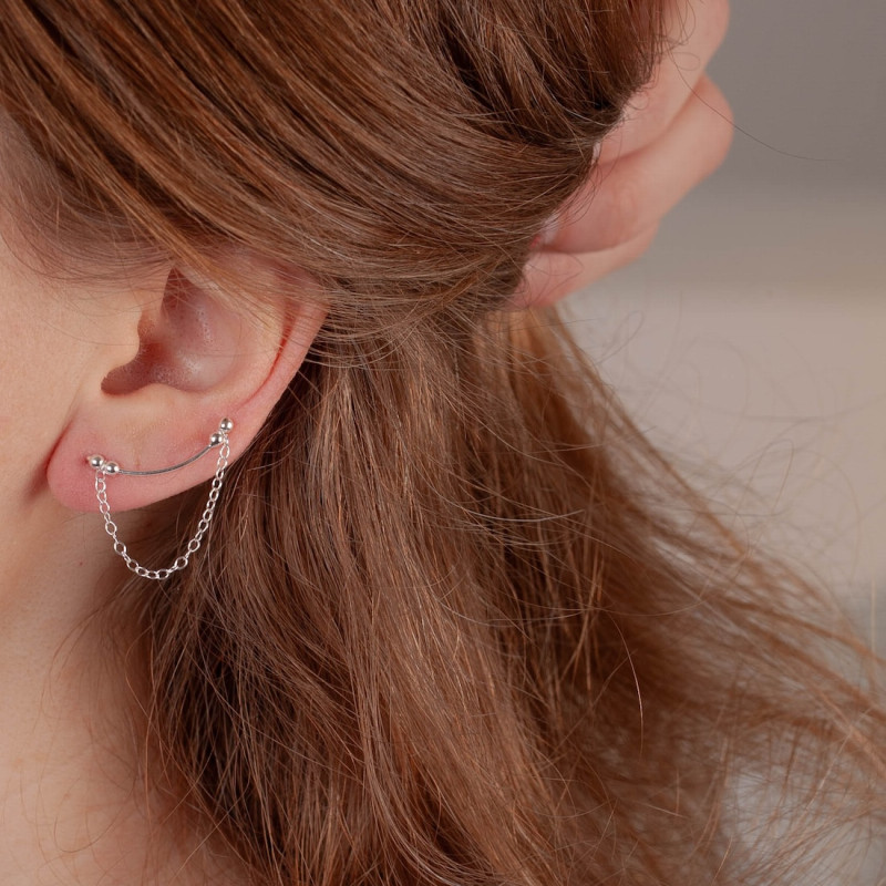 Silverörhängen ear climber m kedja
