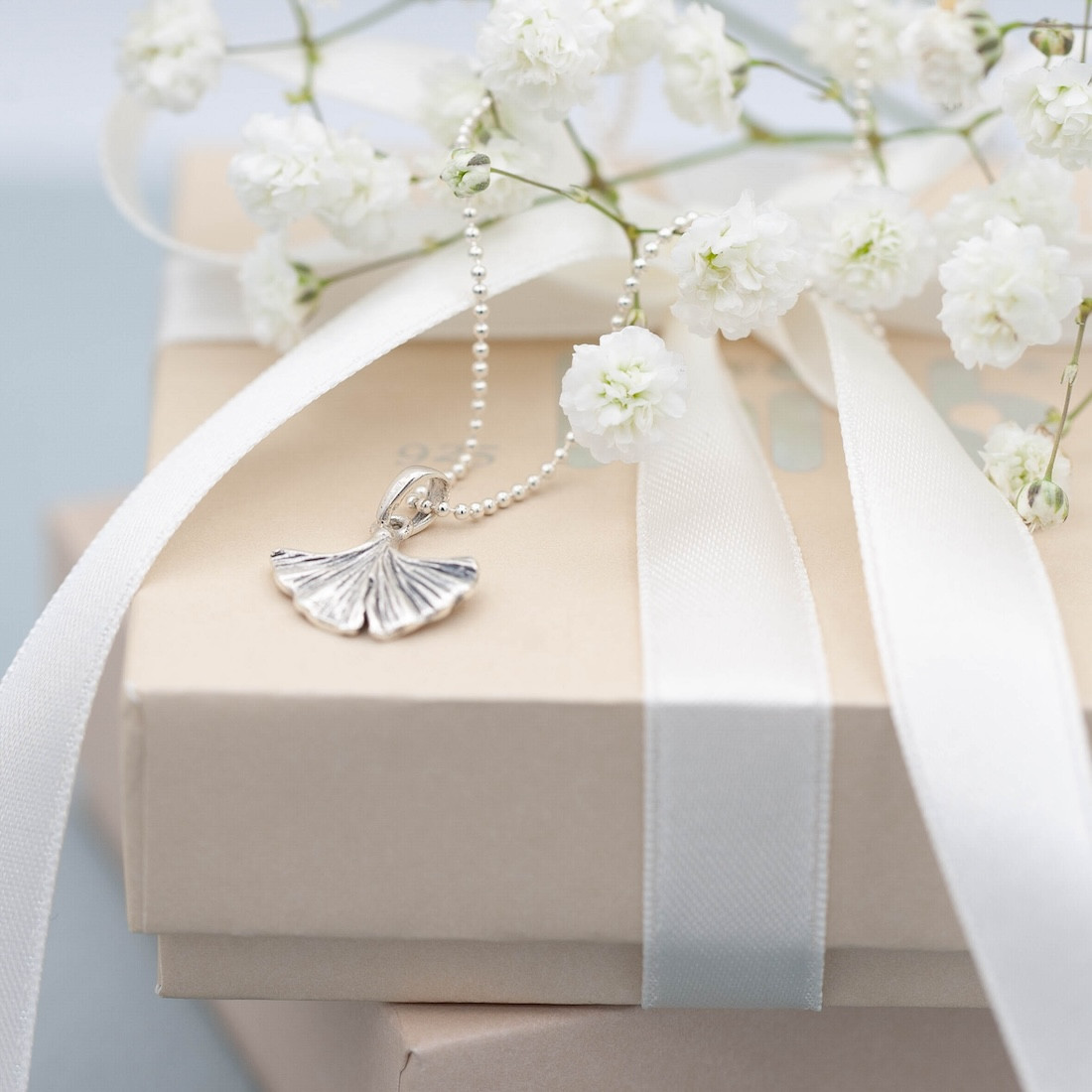 Silver pendant Ginkgo leaf