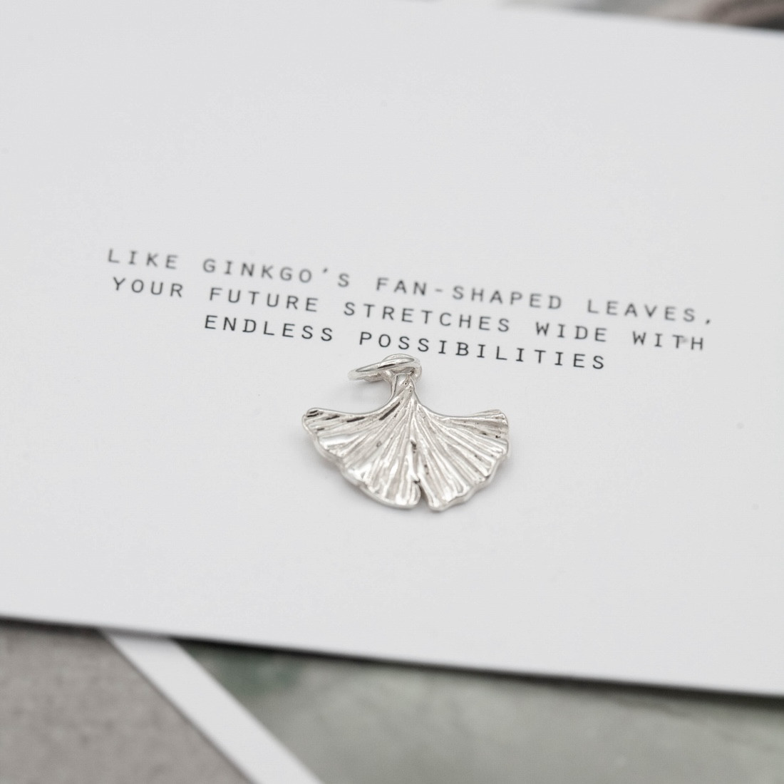 Silver pendant Ginkgo leaf