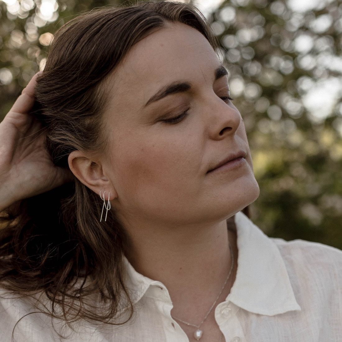 Silverörhängen "dra igenom" - lång kedja