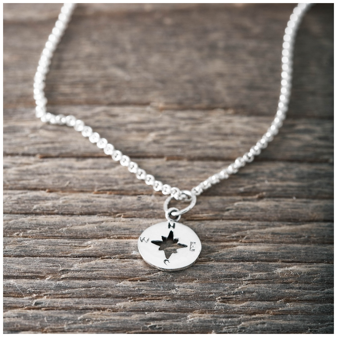 Silver necklace compass