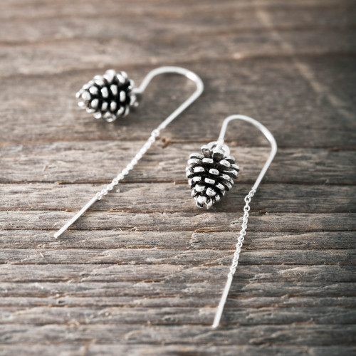 Silver Threader Earrings – Pine Cone