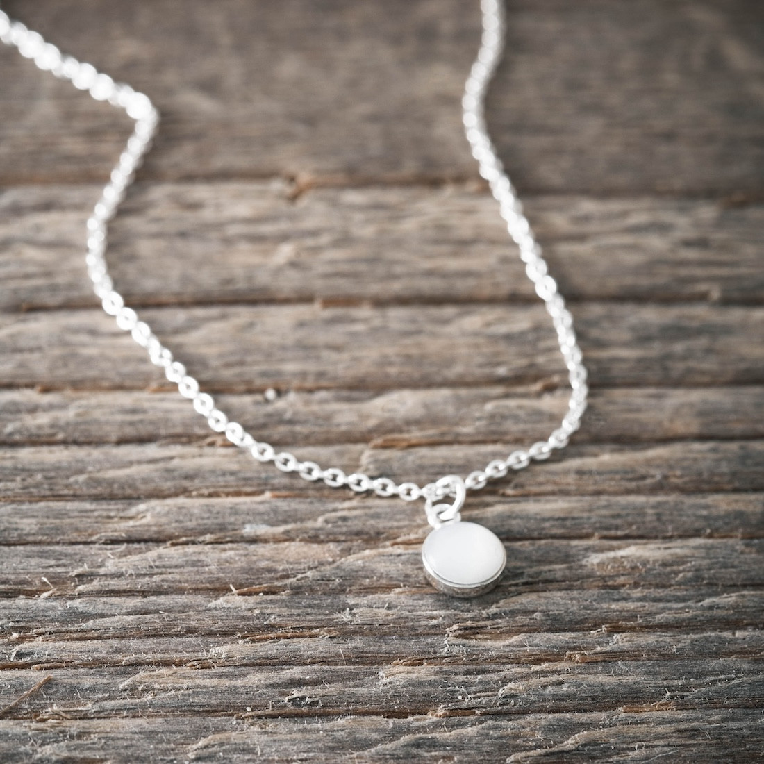 Silver Necklace -White Moonstone