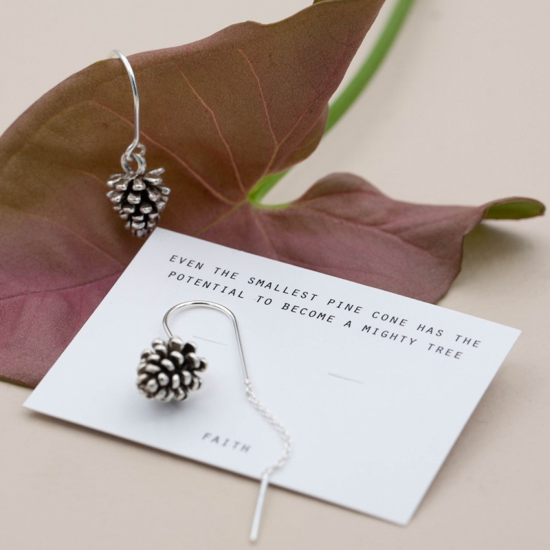 Silver Threader Earrings – Pine Cone