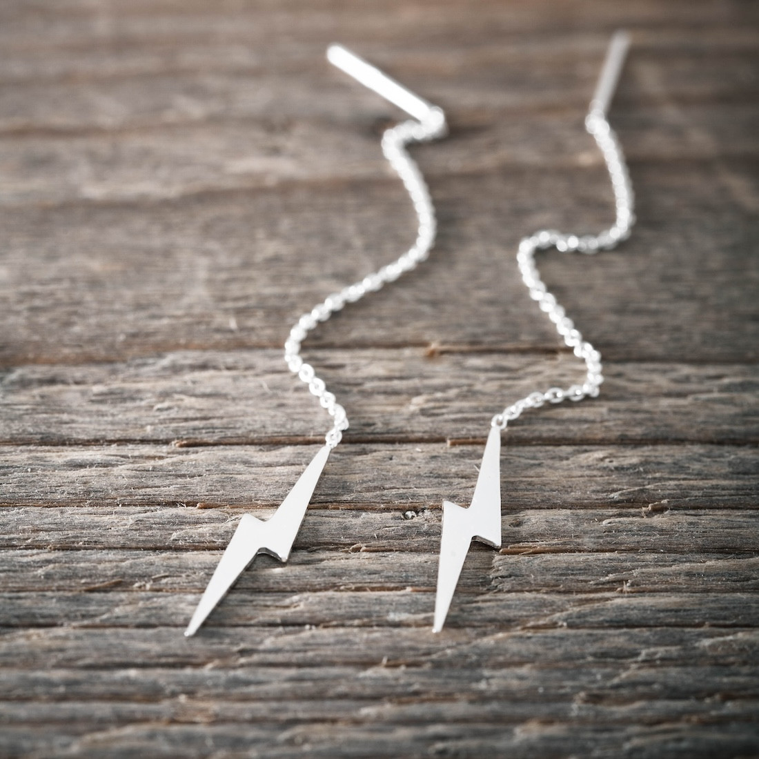 Silver Threader Earrings -Lightning bolt