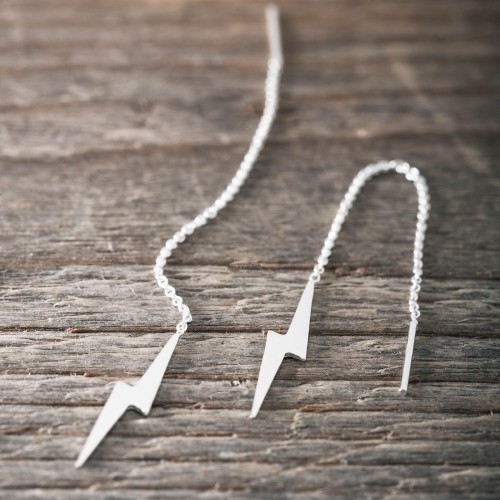 Silver Threader Earrings -Lightning bolt