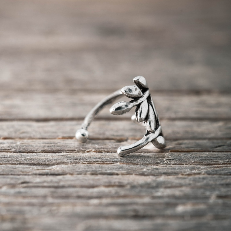 Silver earring ear cuff - leaf