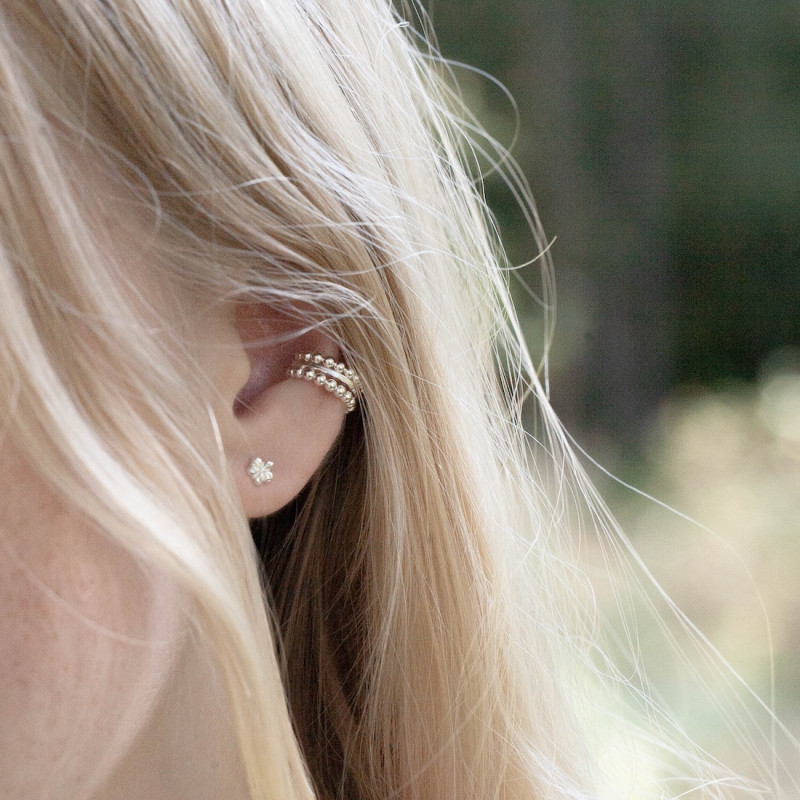 Silver earring ear cuff 3 in 1
