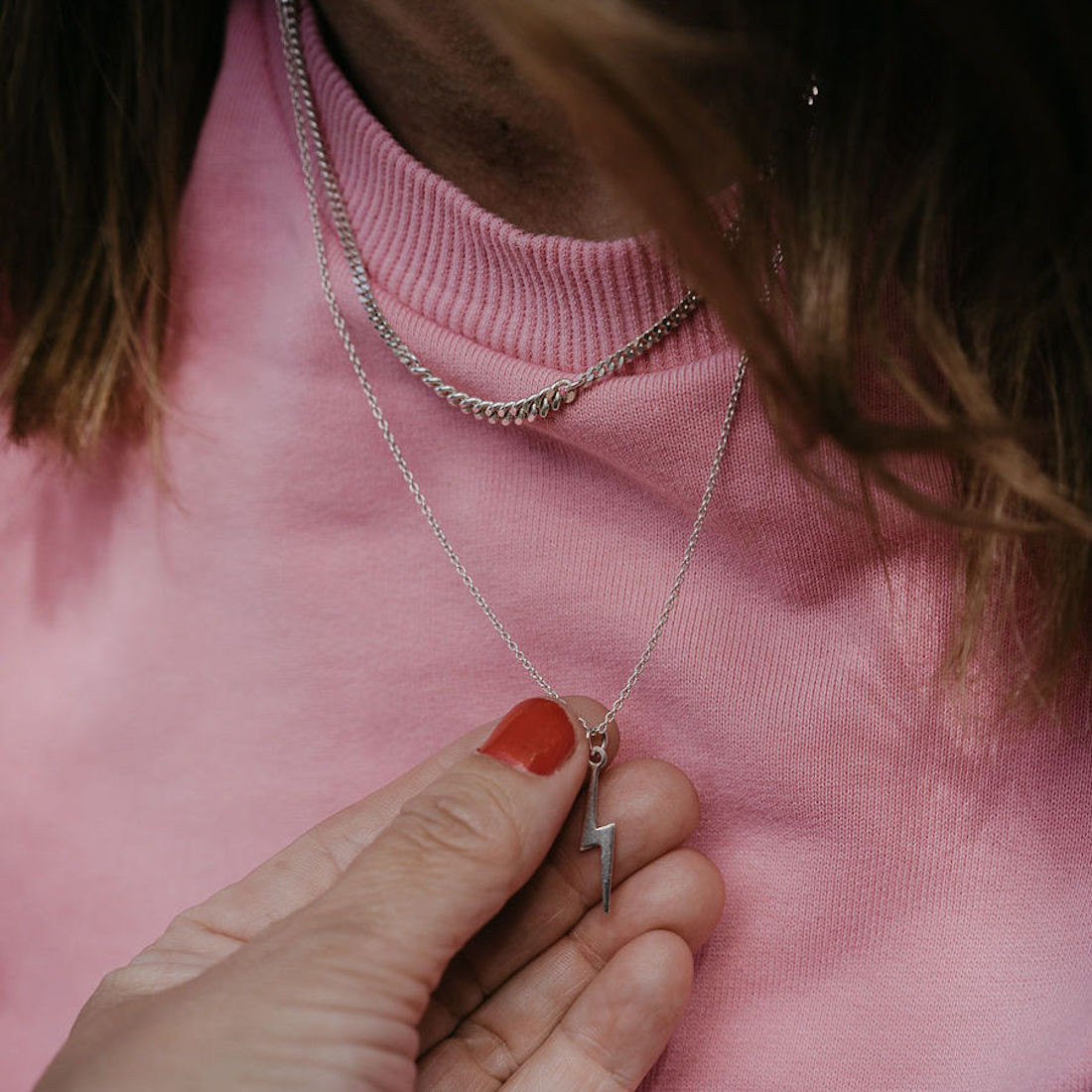 Silver Necklace  -Lightning Bolt