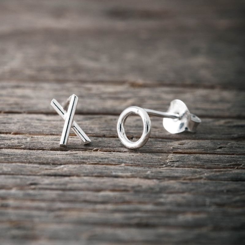 Silver ear studs X O