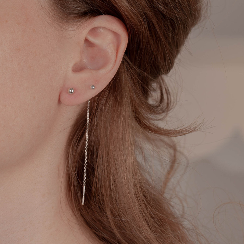 Silver earrings ball in chain