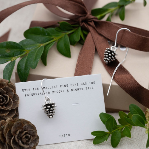 Silver Threader Earrings – Pine Cone