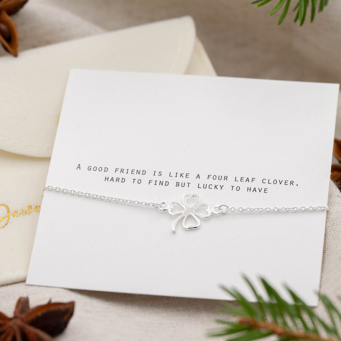 Silver bracelet contour four leaf clover