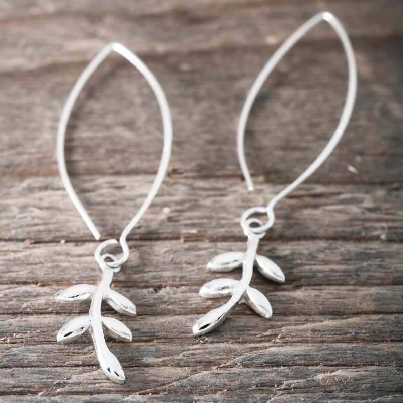 Silver Earring Dangling-Tree of Life Leaf